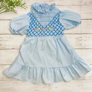 Light Blue Smocked Kids Casual Dress